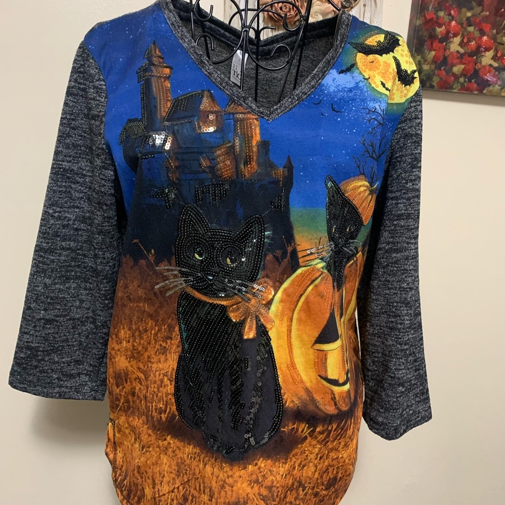 Halloween Cat and Pumpkin Graphic Top